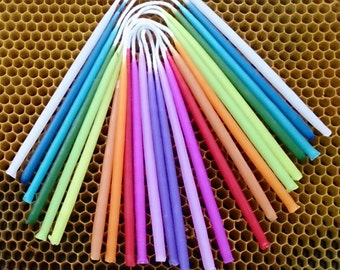 24 Rainbow Birthday Candles,12 colours, Beeswax Birthday Candles, Hand Dipped Birthday Candles, Coloured Tapers, Coloured Beeswax Candles