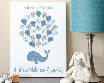 Baby Shower Guest Book Alternative, Whale Guest Book Print, Whale Baby Shower Balloon Sign
