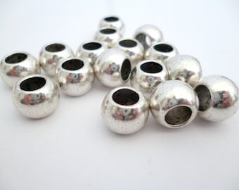 Silver Tone Solid Metal Beads_CP00147320_Large Hole Metal Beads_ of 12x9 mm_hole 6 mm_pack 16 pcs