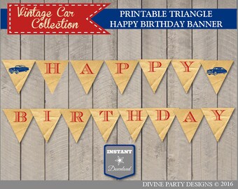 INSTANT DOWNLOAD Vintage Car Happy Birthday Banner / Printable DIY Party / Retro / Classic / Vintage Car Collection / Item #1402