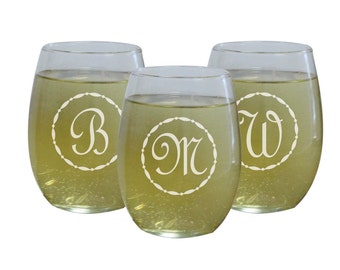 Custom Stemless Wine Glasses, Personalized Wine Glasses, Bridesmaid Gift, Bridesmaid Wine Glasses, Etched Wine Glasses, Engraved Wine Glass