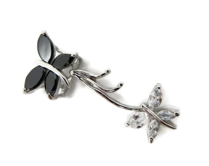 Vintage Butterfly Pendant, Sterling Silver Sapphire, Topaz Butterflies Necklace