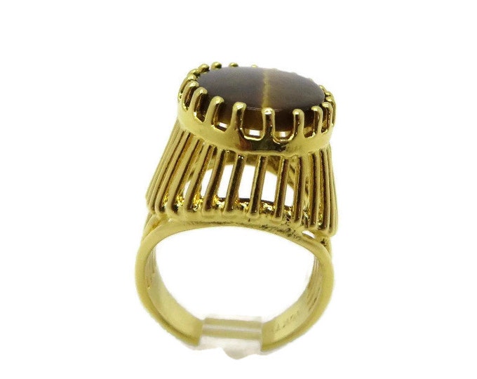 Vintage Tiger Eye Ring | 18K Gold Plated Statement Ring | Size 6