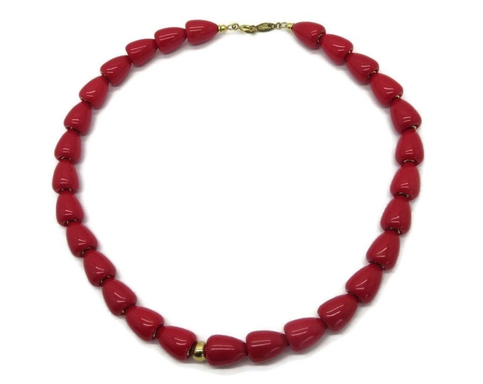 Vintage Red Napier Necklace | Cherry Bead Choker | Classic Signed Designer Jewelry