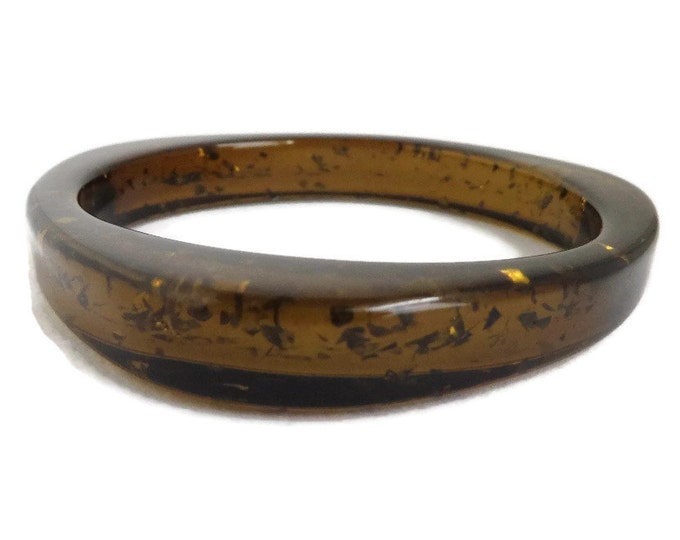Vintage Brown Lucite Triangle Bangle, Gold Speckled Bangle, Transluscent Sparkly Bracelet