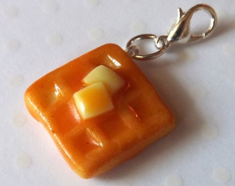 Waffle Charm, Food Charm, Polymer Clay Food, Miniature Food Jewelry, Stitch Marker, Polymer Clay Charm, Planner Charm