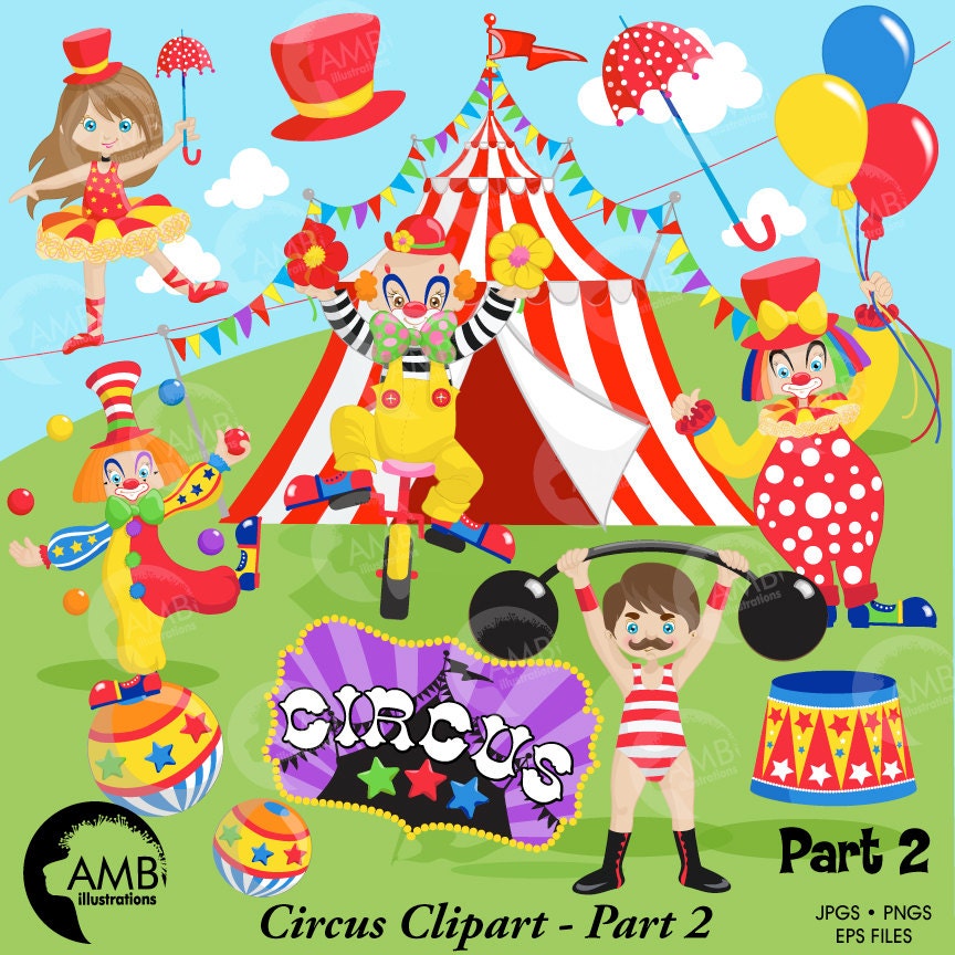 circus clipart pack clown clipart circus clowns tightrope walker carnival birthday strongman mercial use amb 1160