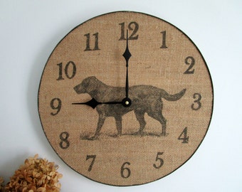Dog Wall Clock - 14" Large Wood Clock, Rustic Home Decor, Black Lab Wall Decor, Unique Wall Clock, Textured Wall Decor - Dog Lover Gift