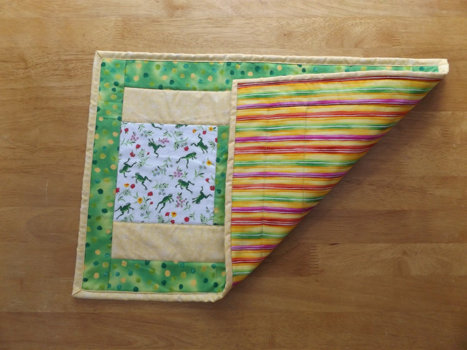 Sale Handmade Quilted Childs Placemat with Frogs and Dots