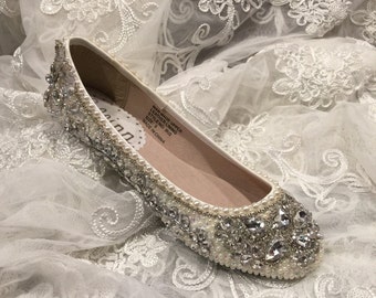 Wedding Shoes Bridal Flats Beaded Rhinestones by Elfinacreation