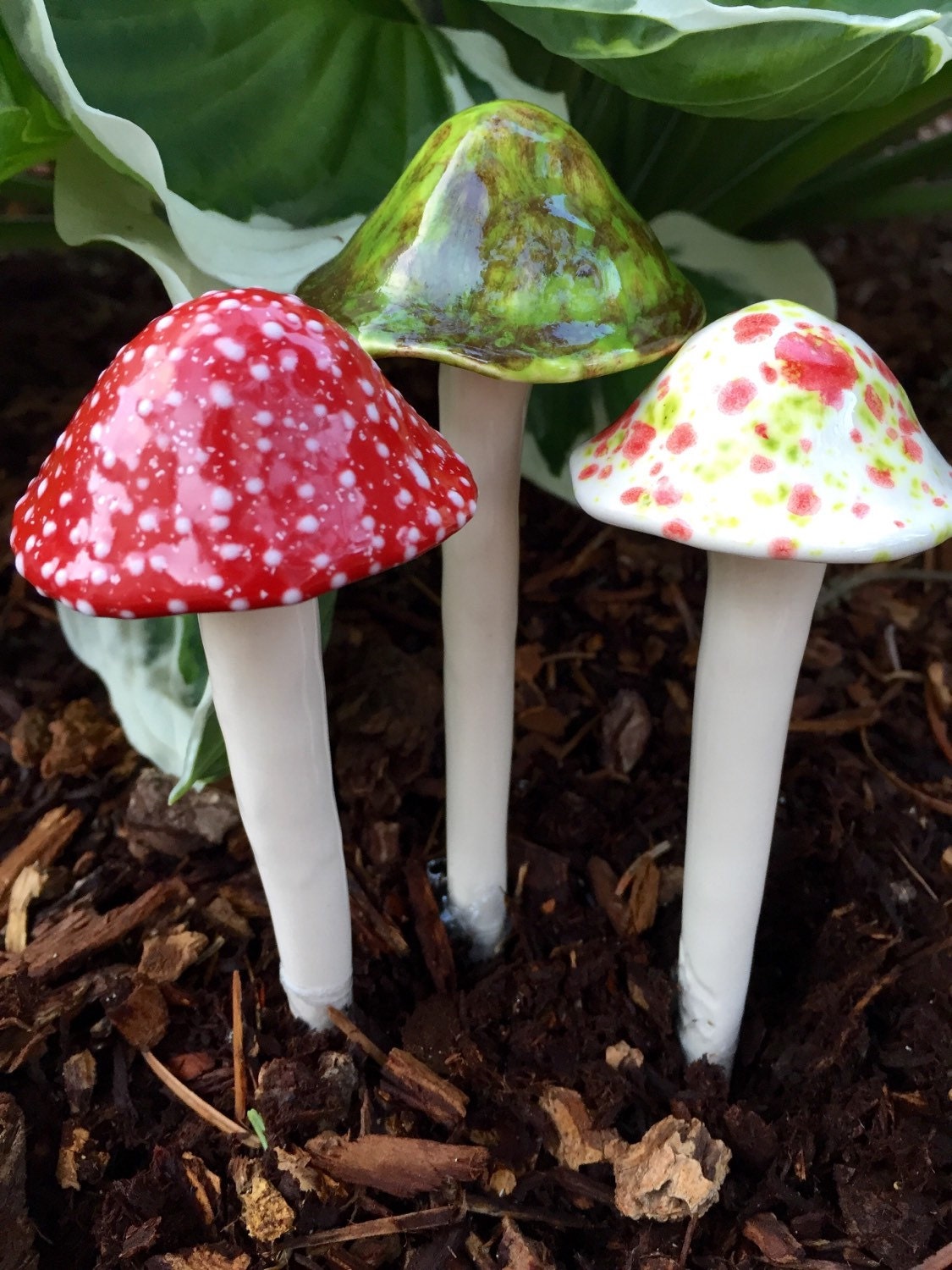 Ceramic Mushroom Set ofThree medium ceramic mushrooms