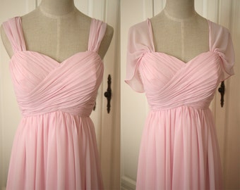 Pale Pink Sweetheart Bridesmaid Dress with Straps Knee-length/Floor Length Pink Chiffon Straps Bridesmaid Dress