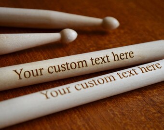 2 Custom Engraved Drumsticks. Playable Maple Wood Drumsticks. Laser Engraved.