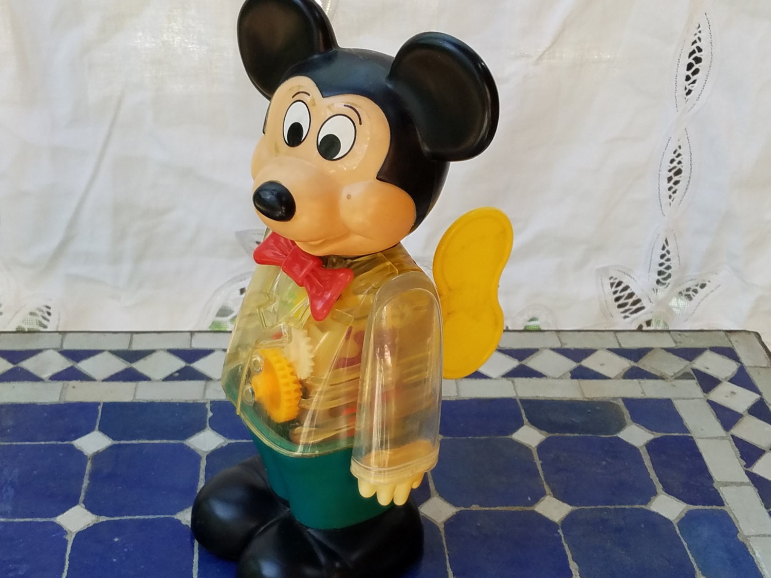 Wind Up Mickey Mouse Toy Robotic Mechanical Visible Gears 1978