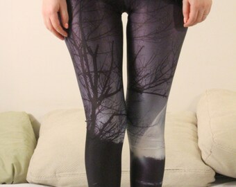 GOOD NIGHT MOON Leggings/ Gray Leggings/ Hipster Hippie Yoga Pants Bottoms/Sports Pants/Moon Leggings/Womens Stretch Leggings Tights dp20