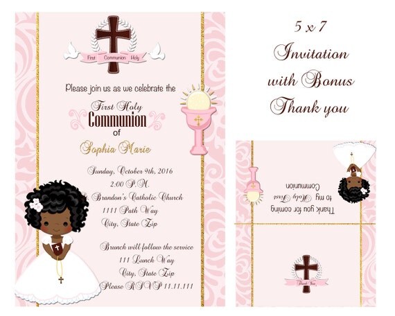 Items similar to African American First Holy Communion invitation, girl