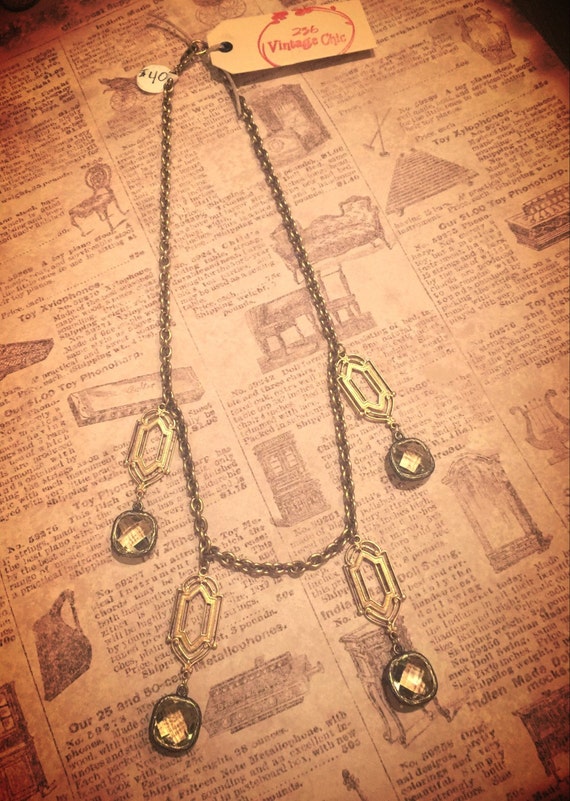 Brass Art Deco & Jonquil Stone 15 Inch Chocker by 236Vintagechic