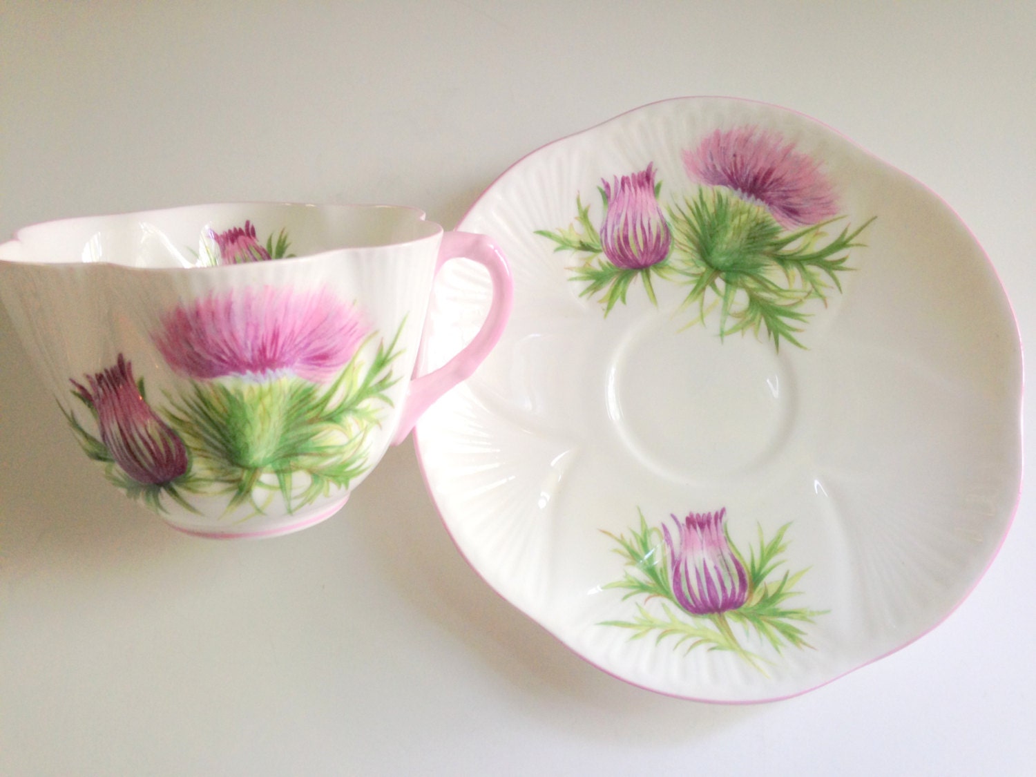 Scottish Thistle Shelley Tea Cup and Saucer, Thistle Pattern 13820