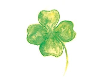 Four Leaf CLover Art Print of Watercolor Painting Plans St