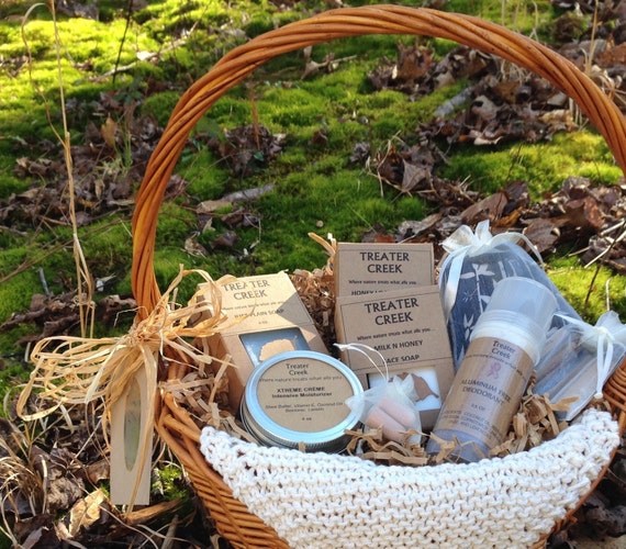 Chemo Gift Basket for Cancer Patients Ivory Hand Knitted Wash