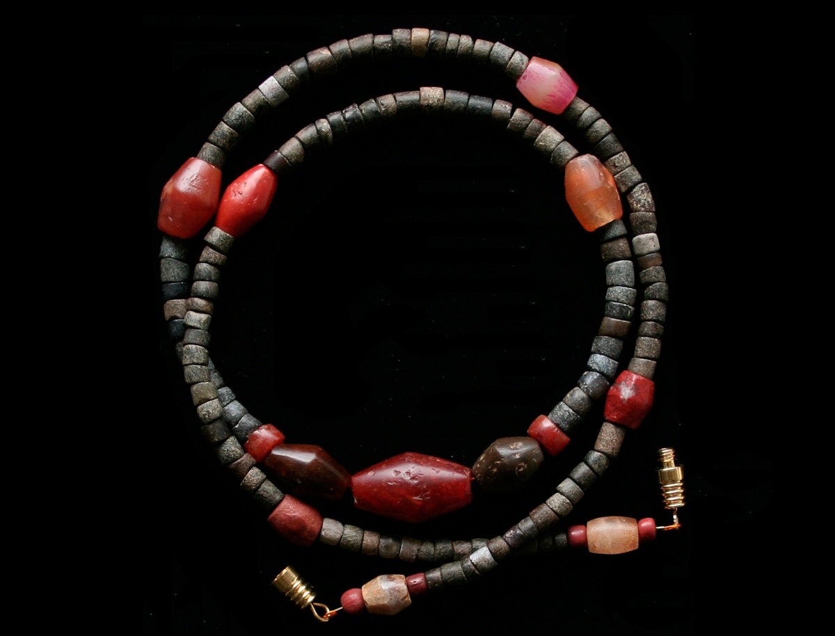 Ancient Egyptian Necklace Red Neolithic Carnelian Quartz Stone