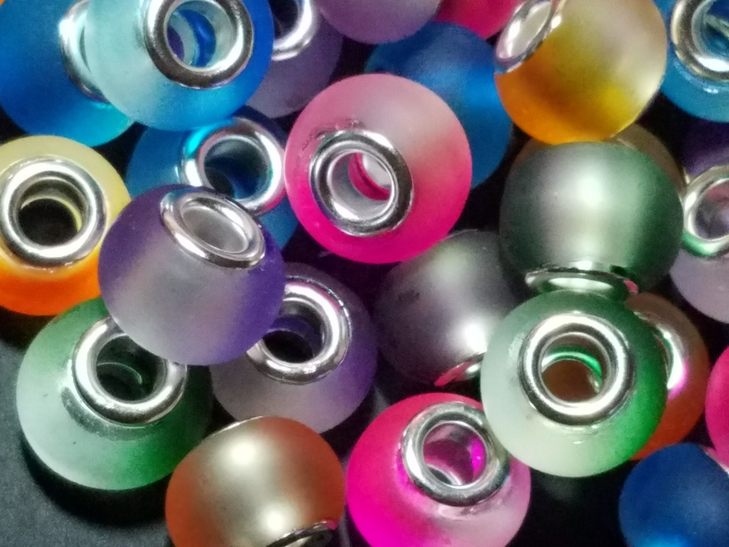 Two Tone Glass European Beads with Silver Plated Brass Double