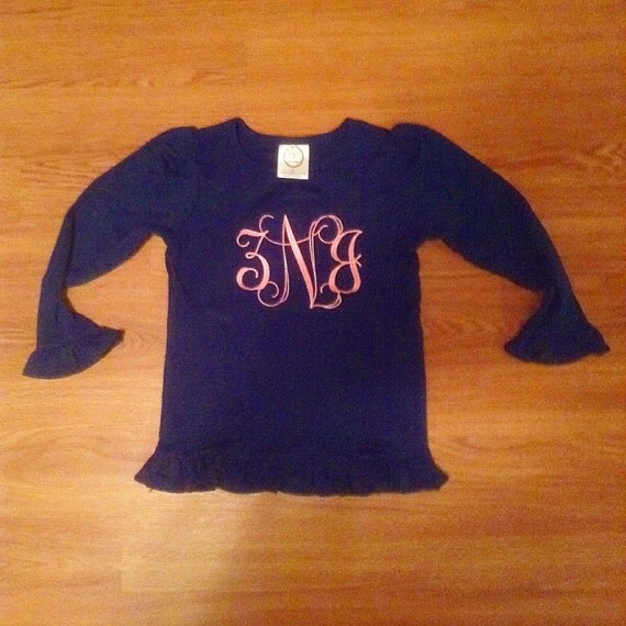 Items similar to Toddler/Girls Ruffle Long Sleeve Monogram Shirt on Etsy