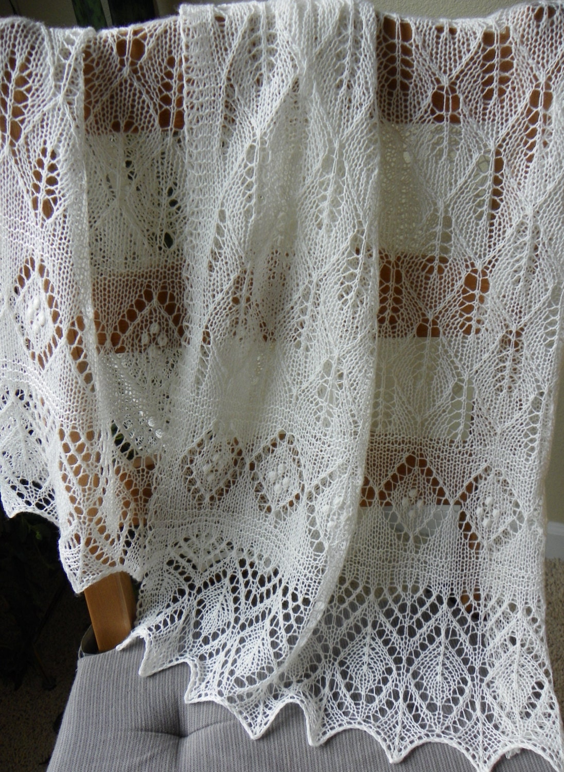 Estonian Lace Shawl Hand Knit With Wedding White Wool Yarn 0808