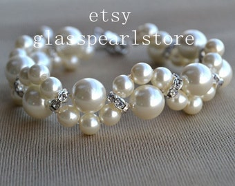 Ivory pearl Bracelet,Glass Pearl Bracelet,Pearl Flower Bracelet,Wedding Bracelet,Crystal bracelet,Bridesmaid Bracelet,Jewelry