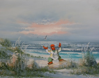 Futurama Parody Painting with Zoidberg, 'Why Not?' - Altered Thrift Art - Print or Poster, Gift for Futurama Fan Zoidberg Dr. Zoidburg Beach