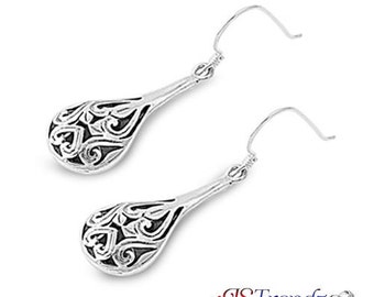 Handmade Faceted Metallic Blue Crystal Teardrop Silver Dangle Earrings By Bad Apple Designs