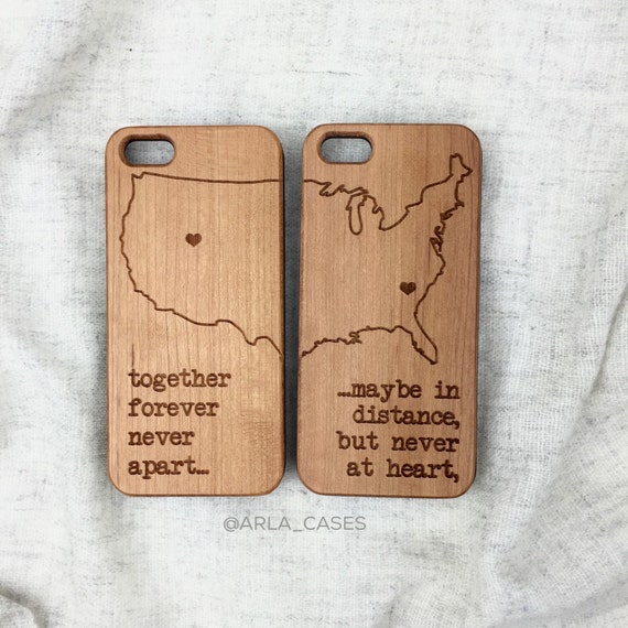 Long Distance Relationship Wood Iphone 6 Case, Laser Engraved Wood iPhone 5 Case, Couples Wood iPhone 5 Case, Customizable iPhone 4 Case