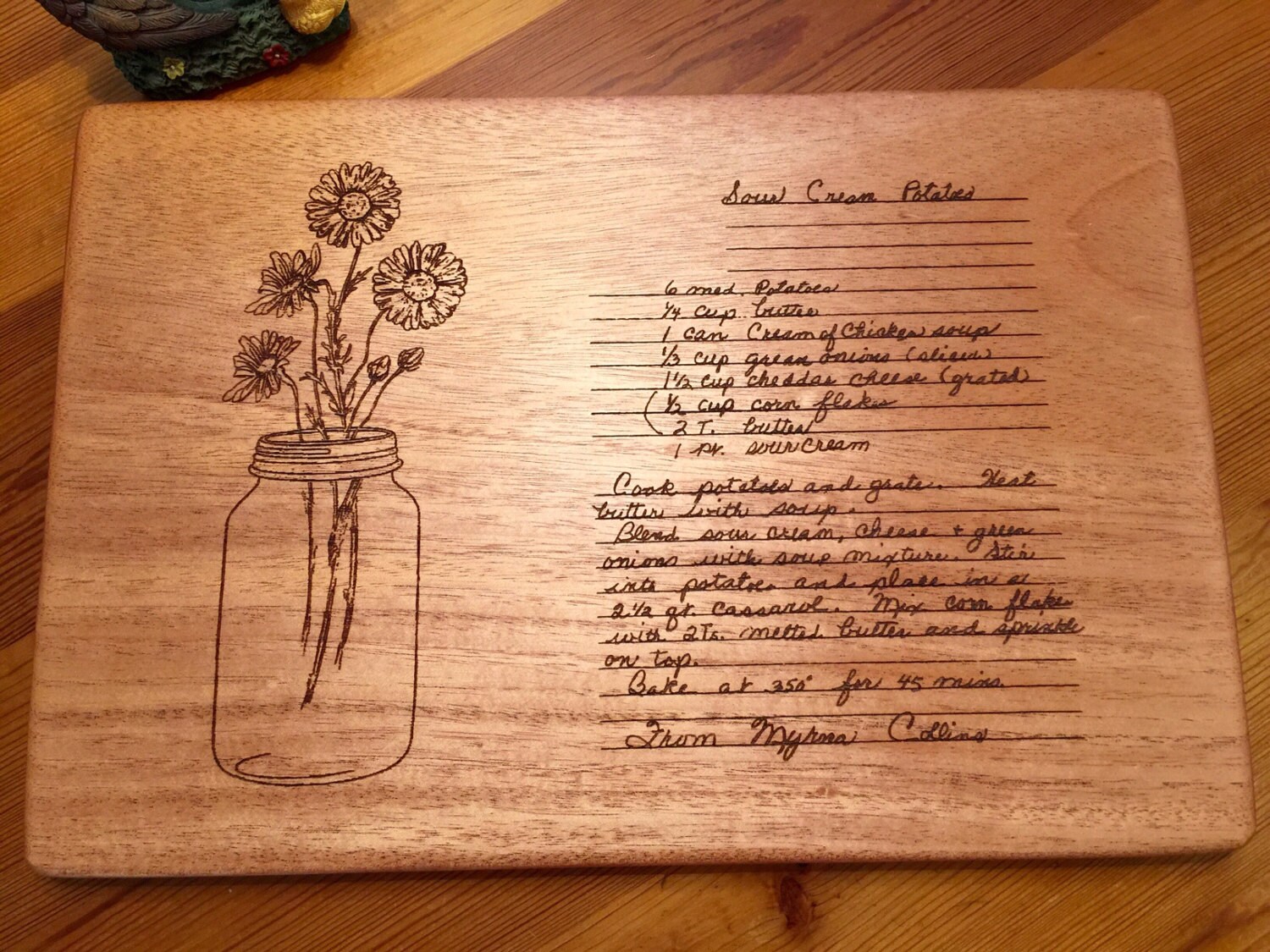 MOTHERS HANDWRITTEN RECIPE Cutting Board. Engraved recipe.