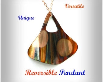 copper anniversary, 7th anniversary, 7 year anniversary, wearable art, double sided, versatile, reversible necklace, flame painted copper
