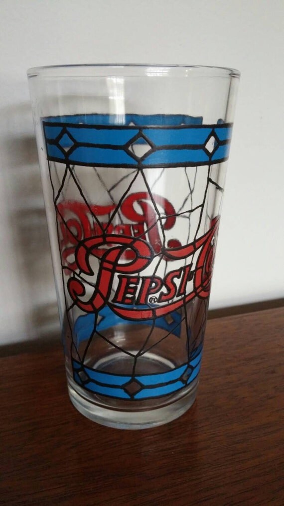 Vintage Pepsi Cola Glasses Pair Stained Glass Tumblers