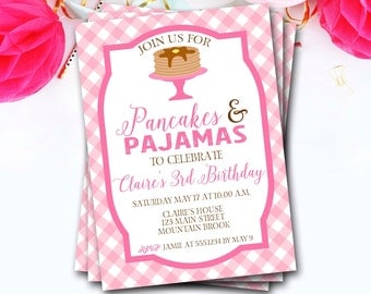 Boys Pancakes and Pajamas birthday party invitation breakfast