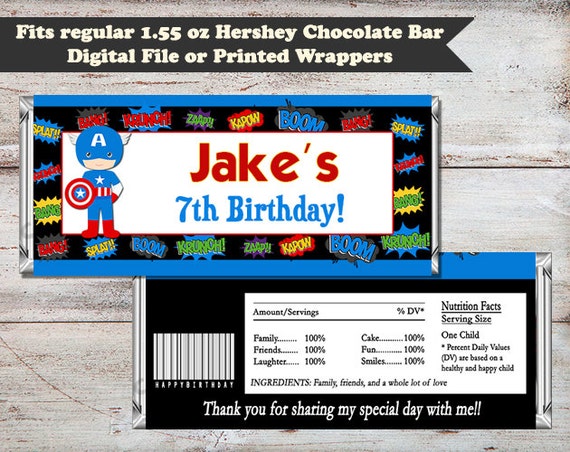 Captain America Candy Bar Wrapper Super Hero Candy Bar
