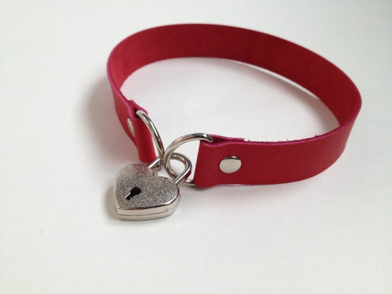 Red leather choker Leather collar necklace Red heart choker