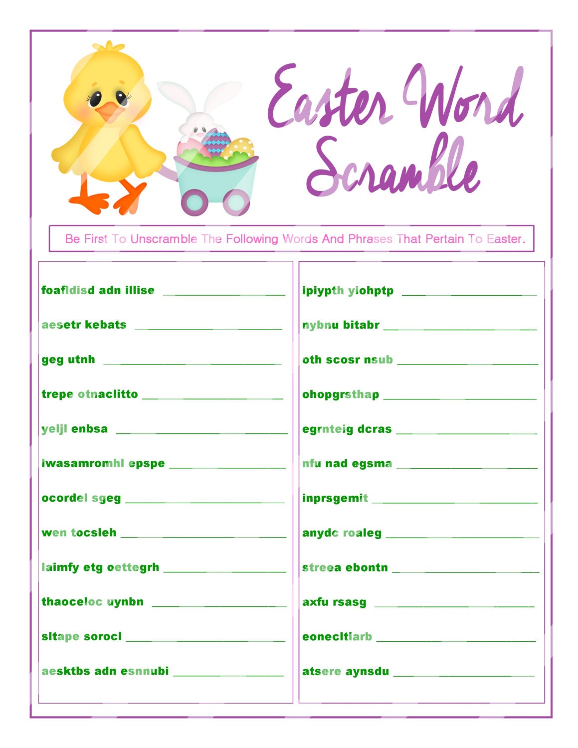 Easter Word Scramble Printable Printable Word Searches