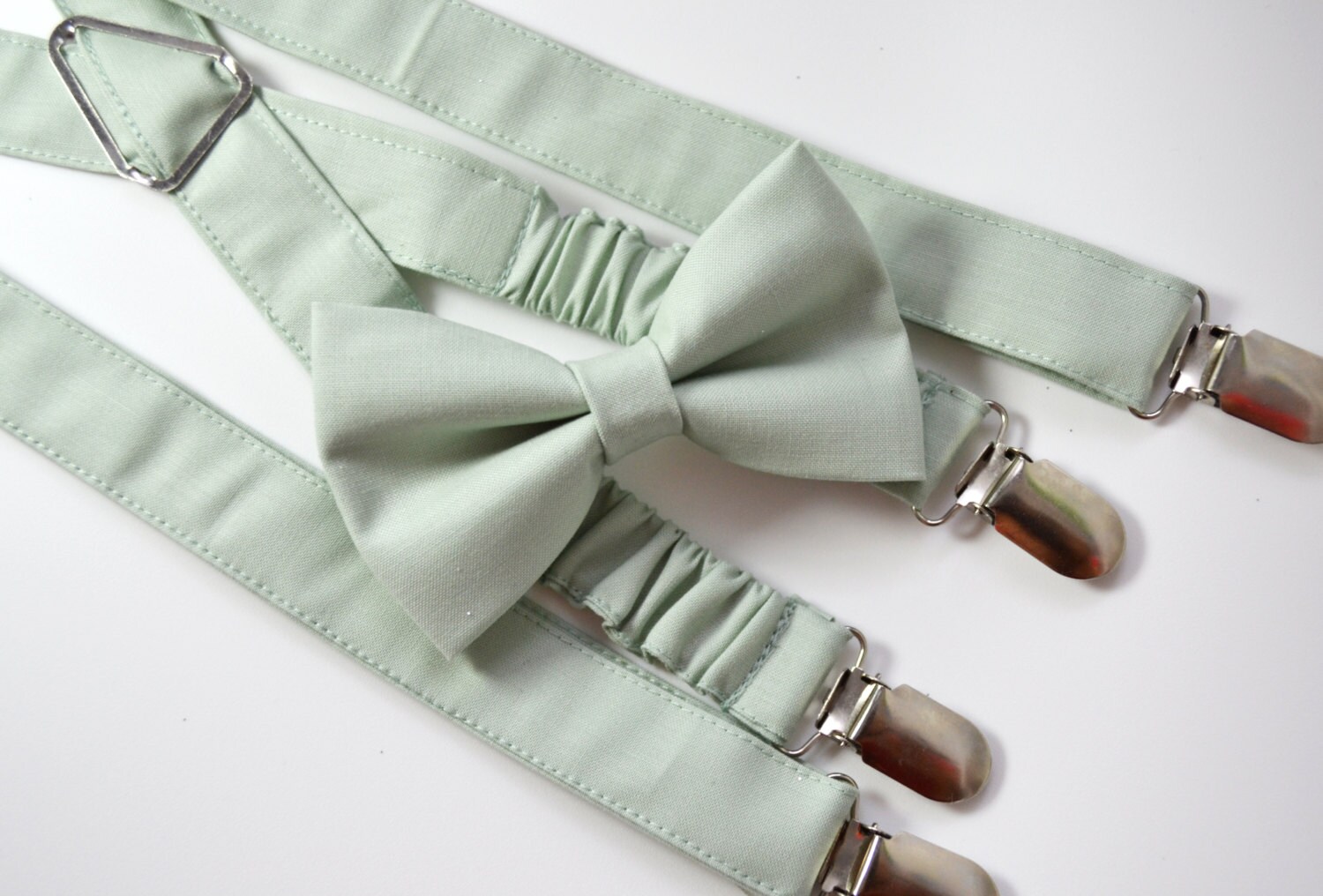 Sage Green bow tie and Suspender Set for