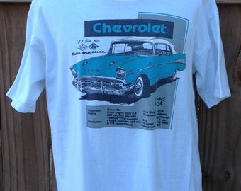 Vintage 1989 XL (46-48) Chevrolet '57 Bel Air, Fuel Injection t-shirt. White Oneita Power-T brand shirt, 100% preshrunk cotton. Terrific lig