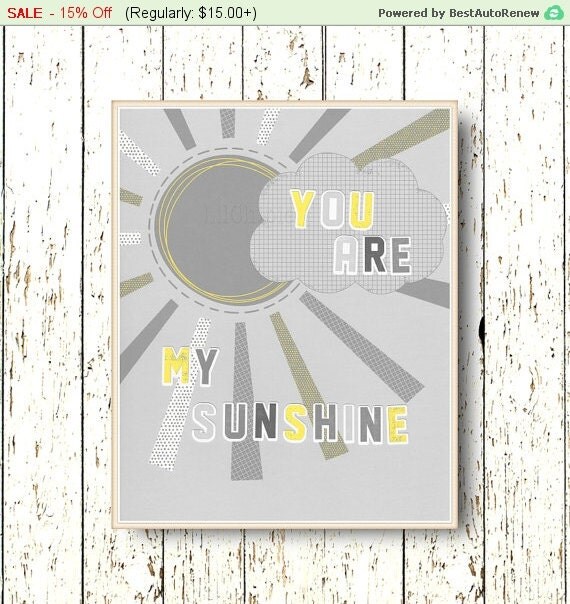 Yellow and gray nursery wall art You are my Sunshine by LilChipie