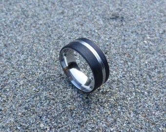 real carbon fiber & stailess steel matte finish ring