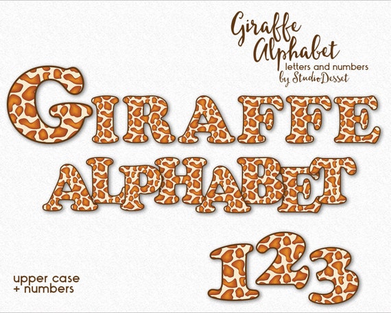 Giraffe Alphabet Safari Cliparts Africa Letters and Numbers