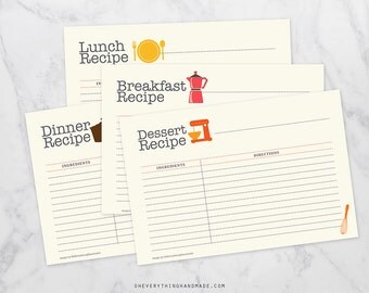 Editable Recipe Card Set | divider | Breakfast | Lunch | Dinner | Dessert | editable, save-able | printable
