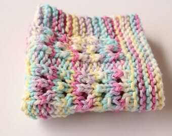 Easter Dishcloth, Lace Pastel Dishcloth, Cotton Knit Dishcloth, Lacey Kitchen Dishrag, Pink, Blue, Purple, Yellow, White Washcloth