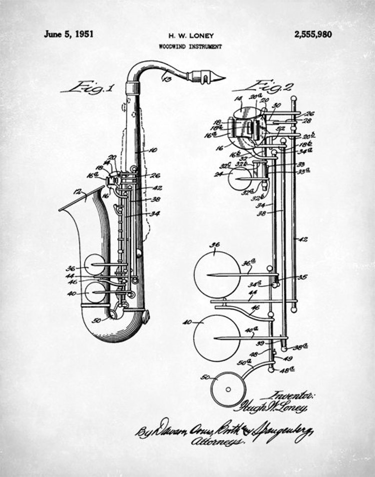 Saxophone Patent Saxophone Print Saxophone by NeueStudioArtPrints
