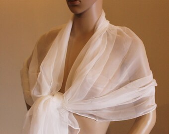 Ivory Stole Chiffon silk Bridal Wedding Handmade Etole de mariée en mousseline de soie