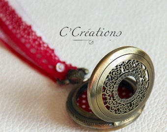 Ring pillow, pocket watch for wedding,red cotton