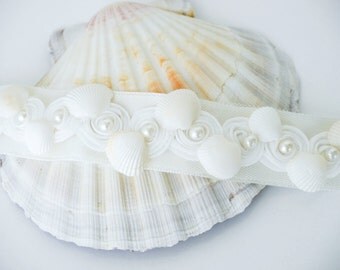 Shell Bridal Sash, Beach Wedding Sash, Bridal Sash, Ivory Belt, Sea Wedding, Wedding Dress, Beach Bridal Sash, Seashell sash